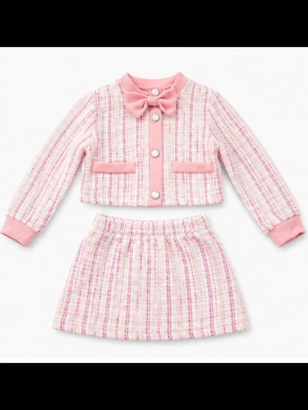 SHEIN Girls Pink Tweed Jacket & Skirt Set | Tagged 130 | Fits 4T–5T